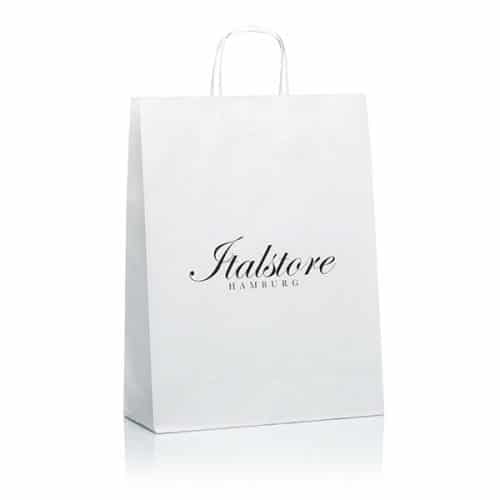 Weiße Papiertüte mit Italstore Logo Portfolio von CREATEAM PROMOTION